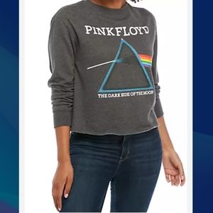 Pink Floyd (Size L) Grey Pink Floyd Graphic Print LS Raw Hem Crop Band Sweater